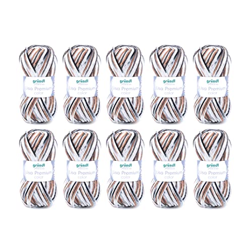 Grundl Lisa Premium color 50g -black-gray-white 08 -Pack of 10, Black-gray-white- 08, 10x 50g