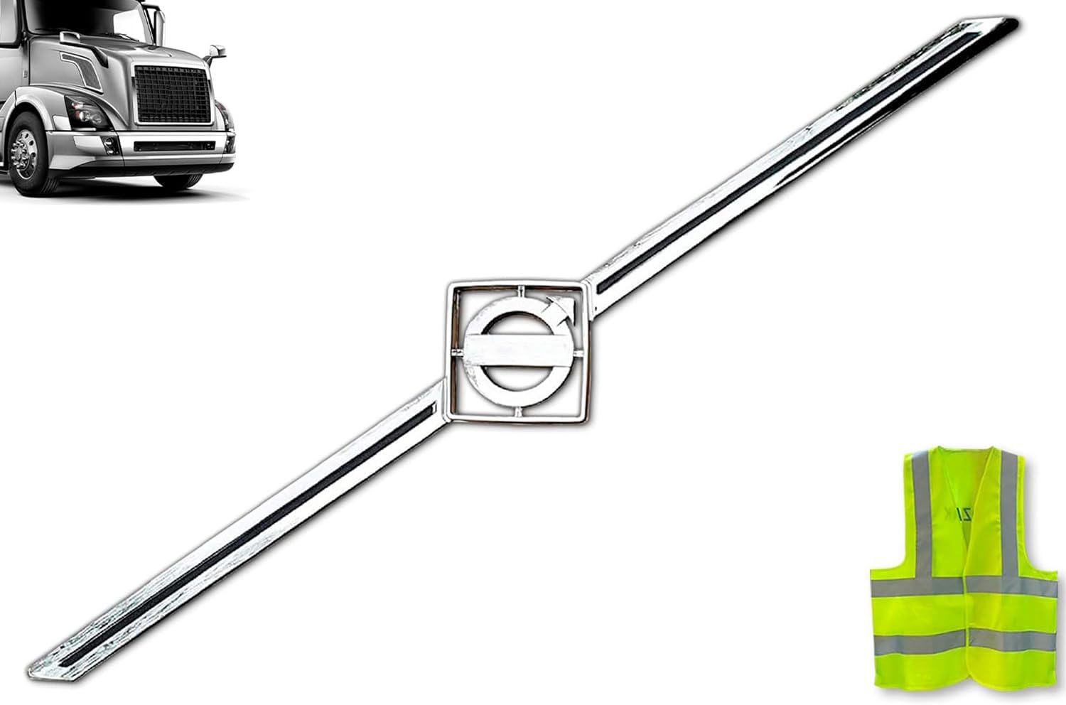 Kozak Truck Accessories Durable Chrome Grille Front Emblem with Stripe and Logo Suitable Compatible with Volvo Trucks 2004-2017 Plus Kozak Vest