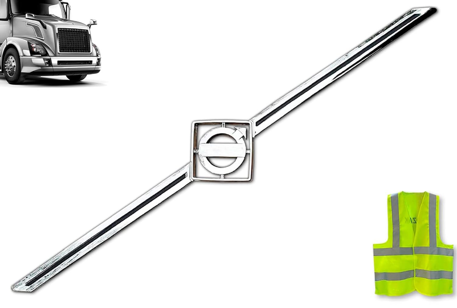Kozak Truck Accessories Durable Chrome Grille Front Emblem with Stripe and Logo Suitable Compatible with Volvo Trucks 2004-2017 Plus Kozak Vest