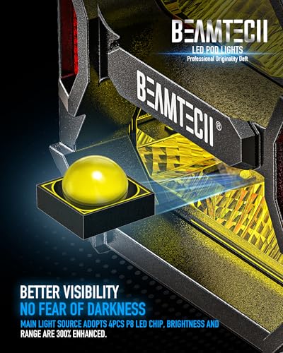 BEAMTECH Yellow LED Pods 3 Inch 40W 4800LM Spot Flood Combo Driving Work Light with Wiring Harness Off Road Lights for ATV UTV SUV Truck Pickup Boat