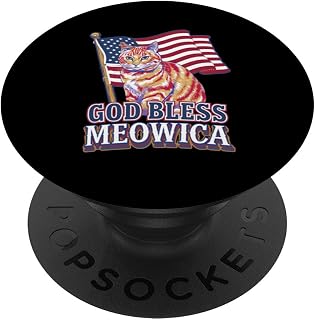 God Bless Meowica Funny Patriotic Cat Design PopSockets Adhesive PopGrip