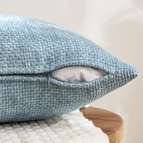 MIULEE Pack of 4 Couch Throw Pillow Covers 18x18 Inch Neutral Blue Soft Decorative Chenille Pillow Covers Farmhouse Accent Cushion Covers for Boho Western Home Coastal Decor Sofa Bedroom Living Room - Image 3