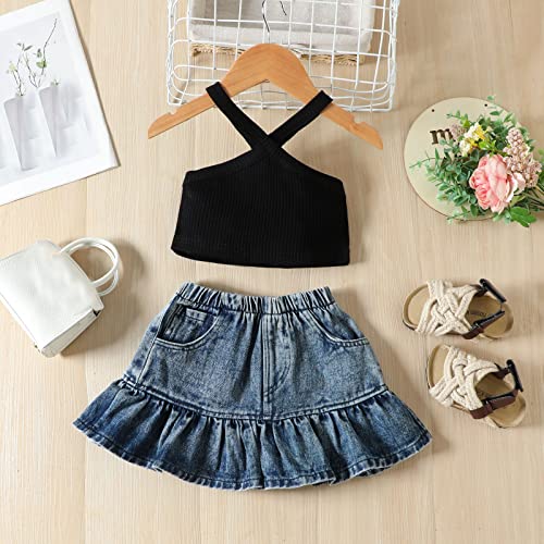 Bundle Baby Girl Toddler Girls Sleeveless Vest T Shirt Tops Denim Skirts Outfits Black