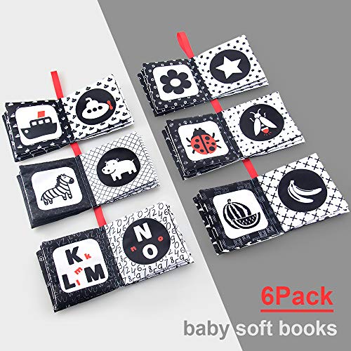 Image of teytoy My First Soft Book, 6 PCS Nontoxic Fabric Cloth Activity Crinkle Black and White Books for Infants Boys and Girls Early Educational Toys Perfect for Baby Shower