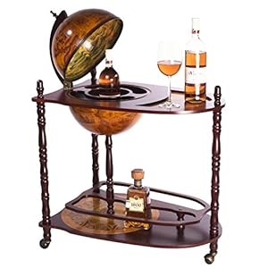 Enorme barwagen 33035 met massief eucalyptushout zuilen en een serveertafel, 100 cm hoog (geopend) en 77 cm breed…