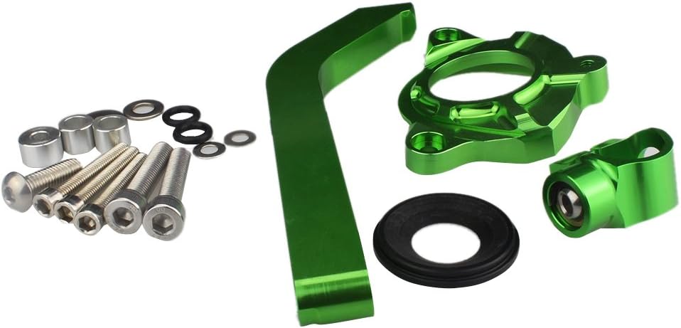 Motorcycle Adjustable Steering Damper Steering Damper Stabilizer Safety Control with Mounting Bracket Kits Fit for Kawasaki Z1000 2014 2015 2016 (Green)
