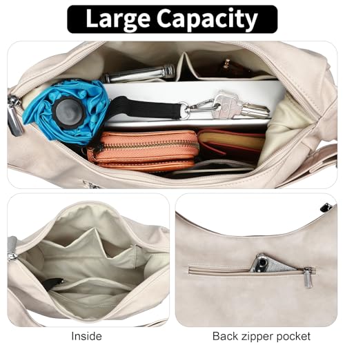 Image of Hobo Bags for Women Vegan Leather Purses Slouchy Shoulder Bag Tote | Trendy Crossbody Foldable Travel Vintage Ladies Everyday Purse, Adjustable Strap, 5 Pockets, 1 Built-in Key Leash