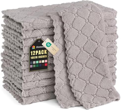 Homaxy 12 Pack Kitchen Dish Cloths (10 x 10 Inches, Grey), Super ...