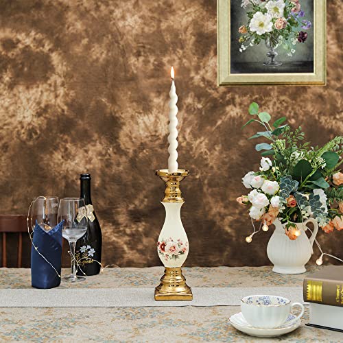 Fanquare Floral Tall Candle Holder, Porcelain Candlestick Holder For Taper Candle, Candle Pillar Holder For Table Decor, 12" #TOP3