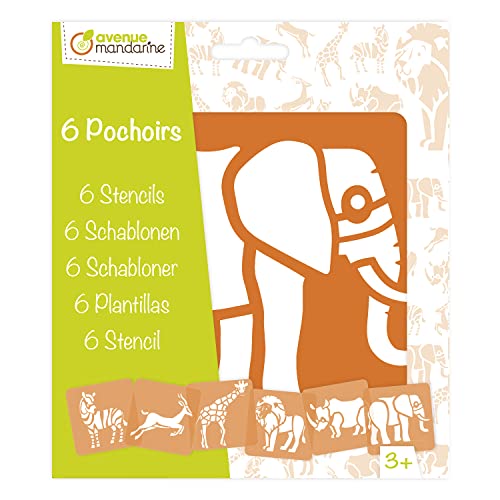 Avenue Mandarine 42442MD - Un lot de 6 pochoirs 15,4x22,3 cm avec notice incluse, Animaux de la savane