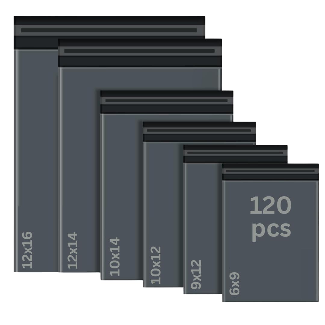 120 Mixed Mailing Bags Self Seal Bags | 6 Sizes Postage Bags for Clothes & Multiuse | Strong Packaging Poly Plastic Envelopes for Parcels | Small, Medium, Large Mail, Shipping Bags