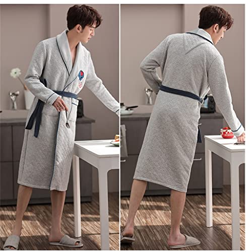 Czdyuf Men Robe Nightgown Long Sleeves Kimono Bathrobe Gown Satin Pajamas Sleepwear Nightwear Gown Casual Home (Color : B, Size : Xxxl Code) #TOP3