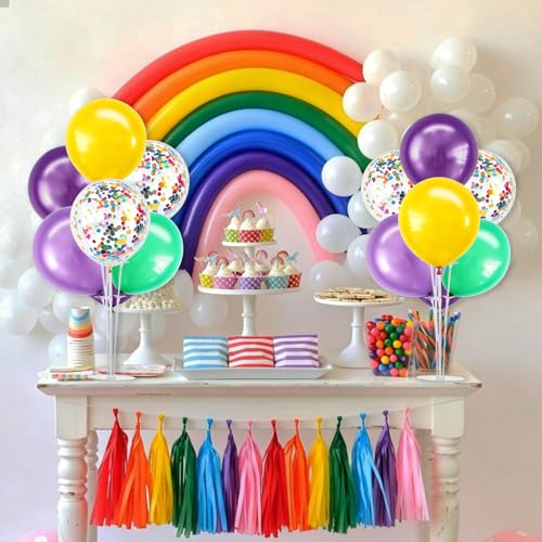 Image of TONIFUL 4 Purple Teal Yellow Balloon Stand Balloon Centerpieces for Table