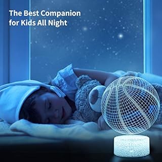 Whatook - Luce notturna a forma di pallone da basket per ragazzi; lampada 3D Illusion con telecomando, 16 colori intercambiabili, idea regalo perfetta per appassionati di sport e pallacanestro