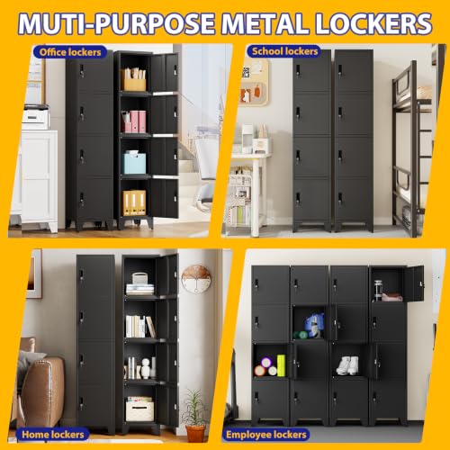 Image of PAOFIN Metal Tall Narrow Storage Lock Cabinet | Metal Filing Cabinets with 4 Locker Drawers for Home Office, Bathroom, Living Room, Dinning Room (Black)