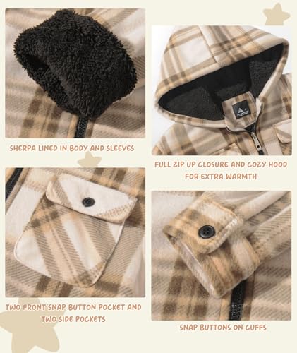 Image of V VALANCH Boys Flannel Jacket Hooded Fleece Lined Zip-up Hoodies Plaid Coat for Kids
