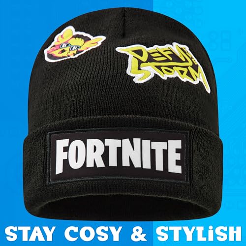 Fortnite Mütze Kinder Jungen, Warme Beanie Wintermütze, Strech-Material, Winter Zubehör, Gamer Geschenke für Jungs & Teenager (6-14 Jahre, Schwarz)