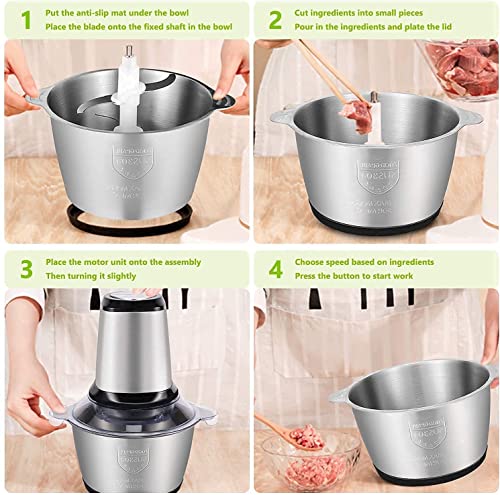 Image of Electric Meat Grinder 2L Stainless Steel Electric Meat Chopper Food Processor Machine for Meat, Vegetables, Fruits and Nuts Fruit Mixer Nuts Grinder Blender Fillings Maker
