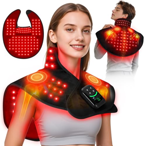 Cordless Red Light Therapy for Neck Shoulder with Heat & Massage, 5000mAh Controller 118LEDs 3-in-1 Chip 660nm&850nm Infrared Light Therapy Pad for Body Home Outdoor Use