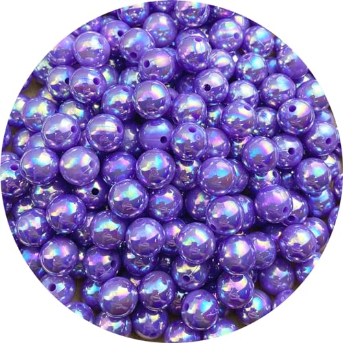 LIMAOLLY 200pcs 10mm Pearl Beads AB Colorful Glossy Plastic Loose Spacer Crafts Beads for Jewelry Making Earring Bracelet Necklace Home Decoration(Violet AB)