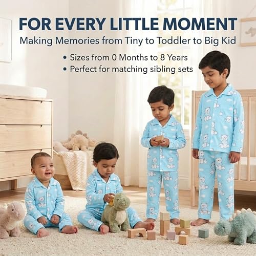 Image of The Mom Store Kids Cotton Night Suit for Boys and Girls | Soft Breathable Night Dress for Kids Boys and Girls | Printed Nightsuit Pajama Set | Comfortable All-Season Sleepwear for Daily Use