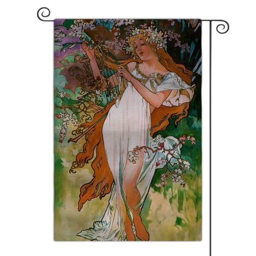 Drapeau de jardin Alphonse Mucha lot de 4 double face pour decoration - 3