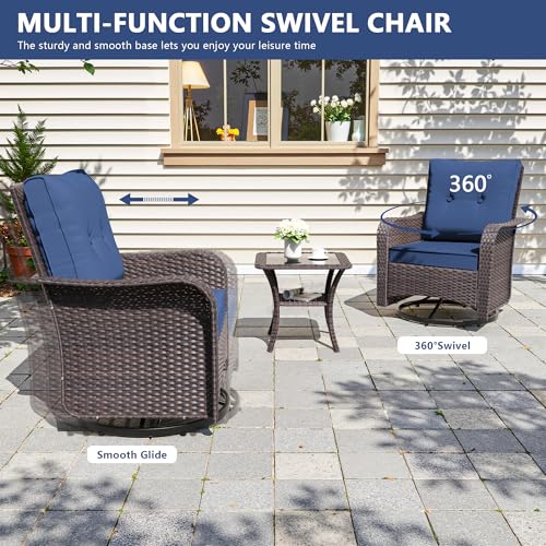 Image of 10 PCS Outdoor Patio Furniture Set,Outdoor Sectional Furniture with 43 inch 55000 BTU Gas Propane Fire Pit Table,PE Rattan Wicker Patio Conversation Set,Swivel Rocking Chairs Set,Navy Blue