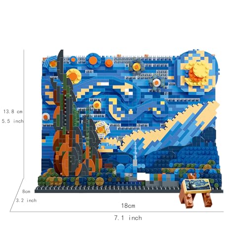 Image of Starry Night Building Kit - 1858 Pcs Van Gogh Painting Kits The Office Set Stitch Wall Art Building DIY Compatible with Lego Blocks Sets Christmas and Birthday Gift for Kids Adults