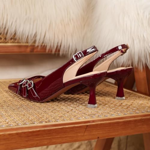 Heeled Slingback Kitten Heels for Women Closed Pointed Toe Pumps with Buckles for Dating Party Working3