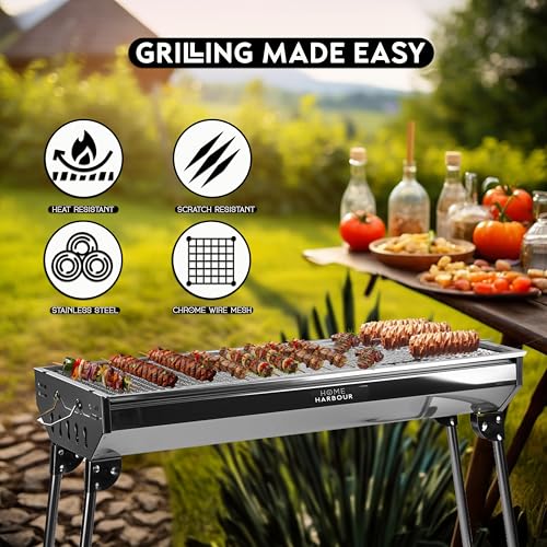 Home Harbour H1 Large Foldable Stainless Steel BBQ Charcoal Grill | Portable and Lightweight Barbecue | For Outdoor Picnics, Camping, Garden, Home Cooking Parties Grilling 5 Home Harbour H1 Large Foldable Stainless Steel BBQ Charcoal Grill | Portable and Lightweight Barbecue | For Outdoor Picnics, Camping, Garden, Home Cooking Parties Grilling - Image 5