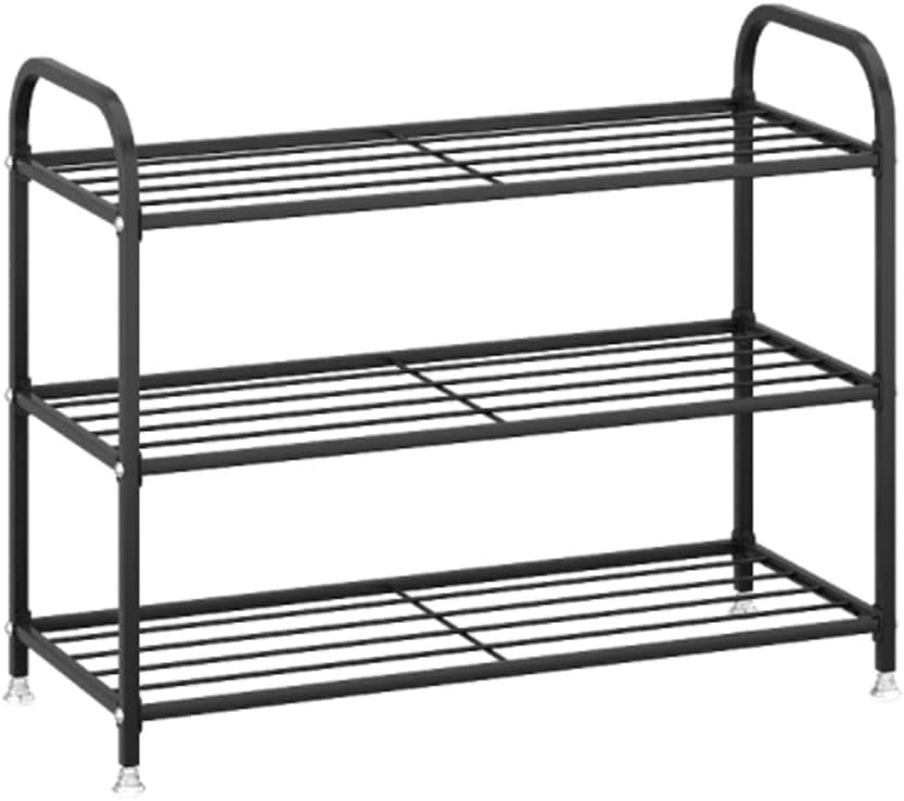 Shoe Racks for entryway 3 Tier Shoe Rack Iron Shoe Rack Free Standing Shoe Rack With Artistic Arc Handle Modern Simplicity Black Shoe Shelf For Doorway Shoe Racks storage