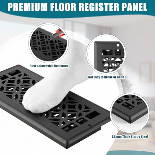 Image of 10 Pcs 4x10 Inch Heavy Duty Floor Register - Decorative Savannah Design Vent Covers - Walkable Adjust Air Supply Lever Steel Airflow Floor Vents with Screws for Home Heater Grilles (Black)