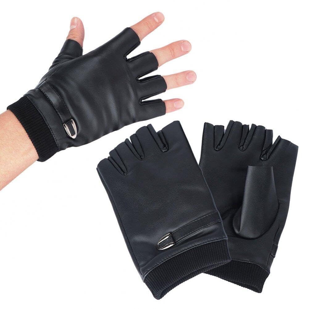 Sanfly Pu Leather Fingerless Gloves Driving Gloves Outdoor Sports Cosplay Costume Half Finger Glove for Women Men Teens