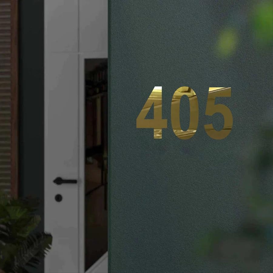 Hotel Room Number Plate - 405|Mirror Gold acrylic Lasercut number| Size: 127mm X 63mm | Easy installation type double sided tape fixed on backside-image-19