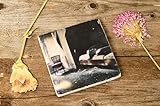 Travertin Untersetzer 10x10 cm – Lost Place Schlafzimmer – Fotografie auf Naturstein
