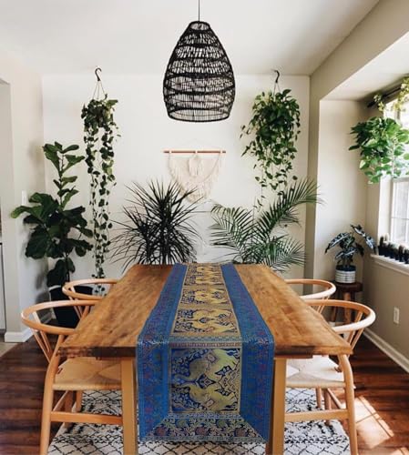Image of Decorative Handmade Silk Table Runner Golen Brocade Dinning Table & Centre Table Top Decor Rectangular Runners Bed Runners Table Cloth for Wedding (152 X 40 CM ) (Royal Blue)