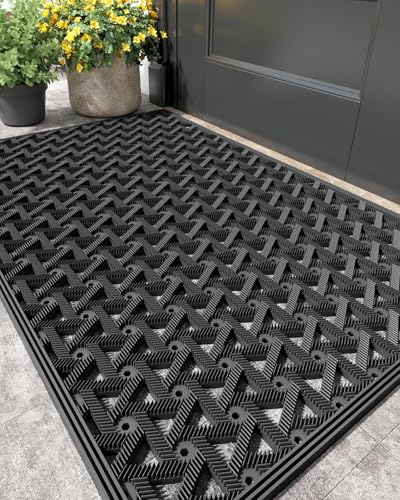 CORFEEL 玄関マット 屋外 泥落とし ドアマット 業務用 家庭用 (61x91cm, ブラック)