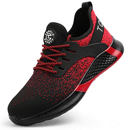 Sicherheitsschuhe Herren Damen Arbeitsschuhe S3 mit Stahlkappe Sneaker, Leicht Atmungsaktive Schutzschuhe Sportlich Sneaker(Red, 38)