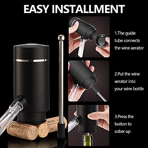 Electric Wine Aerator, Wine Dispenser Pump, Automatic Wine Pourer, Instant Wine Decanter, One-Touch Wine Oxidizer With Retractable Tube, Portable And Usb Rechargeable, Matte Black #TOP4