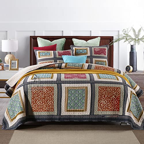 XIUWOUG Dessus De Lit 2 Personnes Patchwork Couvre Lit Matelasse De Luxe Boutis Coton Légère en été Couverture,Couvre-lit D'été Réversible avec 2 Taies d'oreiller,B,230X250CM