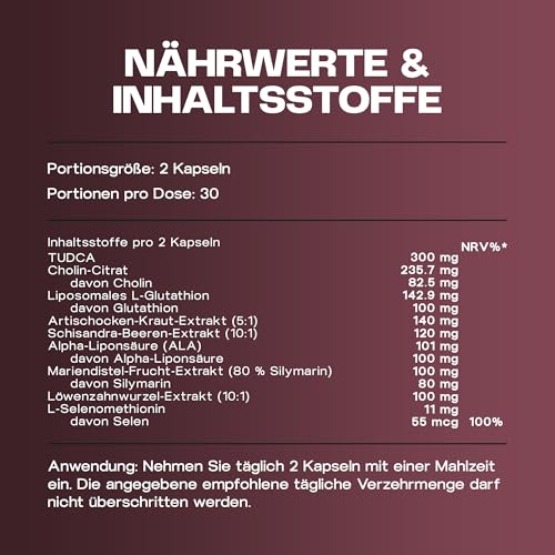 Revocelo Leber-Komplex mit TUDCA - Schilddrüsen-Umwandler - 9-fach-Formel + liposomales Glutathion, Cholin und Selen - vegan und produziert in Europa - 60 Kapseln
