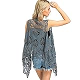 JASTIE Open Stitch Cardigan Boho Hippie Crochet Vest (Gray), One Size
