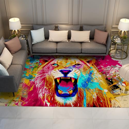 Tapis lion graffiti coloré pour dynamiser la déco de votre chambre