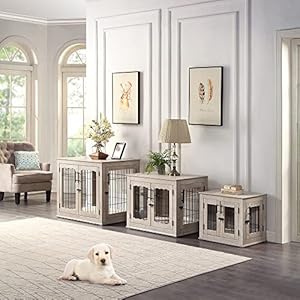 beeNbkks Furniture Style Dog Crate End Table, Double Doors Wooden Wire Dog Kennel with Pet Bed, Decorative Pet Crate Dog House Indoor Medium Large beeNbkks Furniture Style Dog Crate End Table Double Doors Wooden Wire Dog Kennel with Pet Bed Decorative Pet Crate Dog House Indoor Medium Large