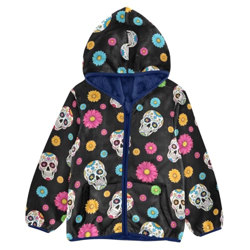 CHIFIGNO Sugar Skulls Flowers Black Toddler Boy Soft Comfy Sweatshirt Jacket with Polar Fleece Lining 3T