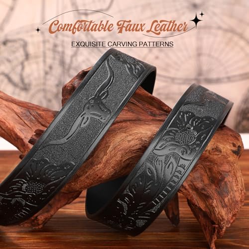VONMELLI Western Belt for Women Men, Cowboy Cowgirl Belt for Jeans Pants with Vintage Floral Carved Buckle2