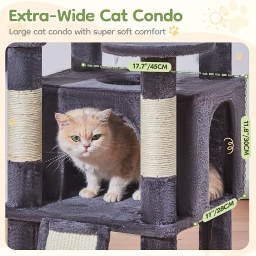 Image of Taoqimiao Sturdy Cat Tree, Cat Tower for Indoor Cats, Extra-Large Platform | 58.7Inch, Widened Cat Condo with Large Scratch Board, Top Perch, 6 Sisal Scratching Posts, Soft Basket, Smoky Gray MS045SG
