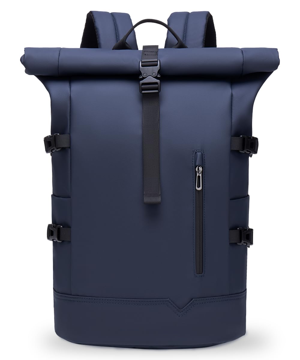 Zaino Rolltop da Viaggio 15.6 Pollici Porta PC Impermeabile Lavoro Uomo Università per Viaggio Escursionismo Campeggio Università-Blu