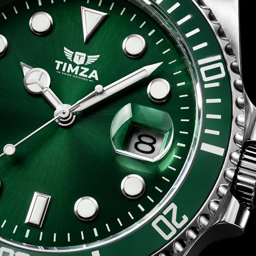 Image of Men's Analog Watch with Green Dial, Rotating Bezel, Stainless Steel Strap, Date Display & Quartz Movement