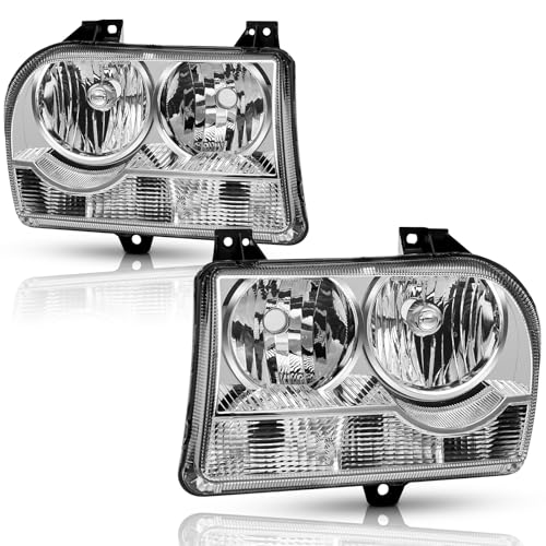 ISHARINGAUTOPARTS Headlights Assembly Compatible with 2005 2006 2007 2008 2009 2010 Chrysler 300 Halogen Headlamp,Not Fit 300C/ 300C SRT8, Chrome Housing